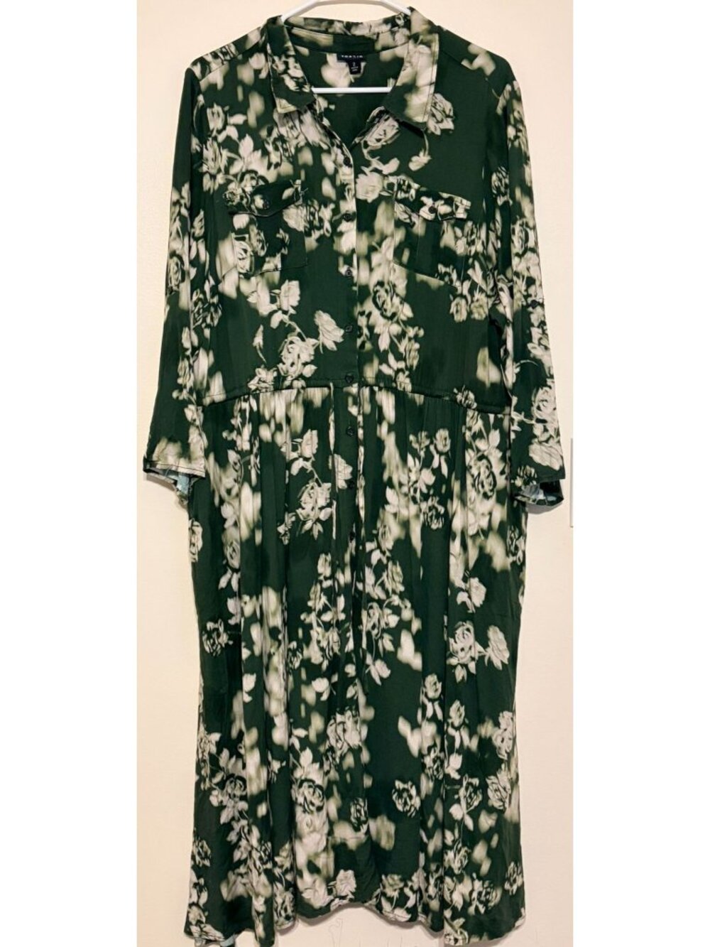 Torrid Olive Green Ivory Floral Halter Ruffle Maxi Button Down Dress Size 2 2X